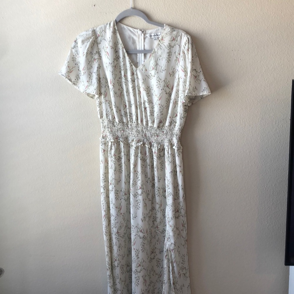 White midi dress with delicate floral print